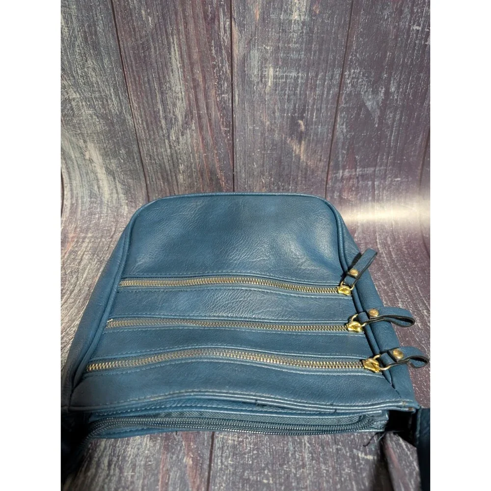 Bueno Blue Faux Leather Crossbody Bag with Multiple Zipper Pockets